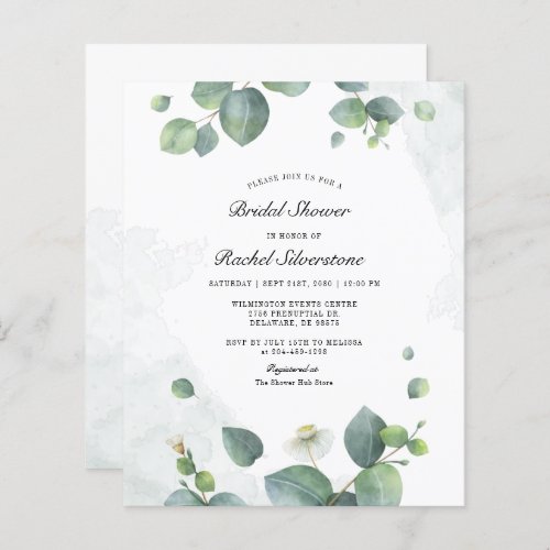 Budget Eucalyptus Bridal Shower Invitation