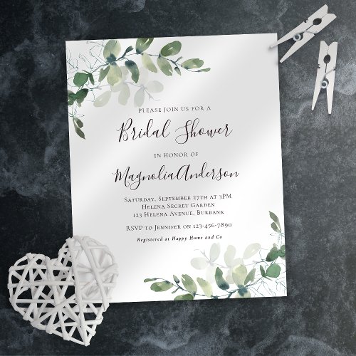 Budget Eucalyptus Bridal Shower Invitation