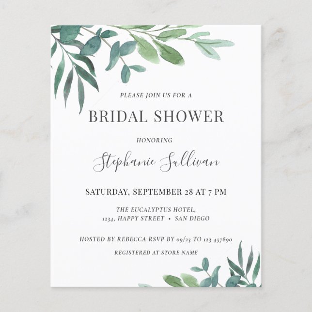 Budget Eucalyptus Bridal Shower Invitation (Front)