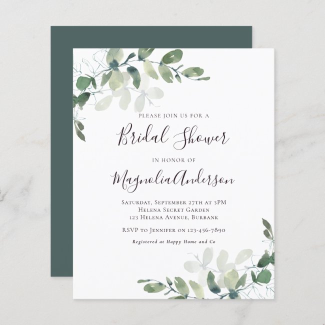 Budget Eucalyptus Bridal Shower Invitation