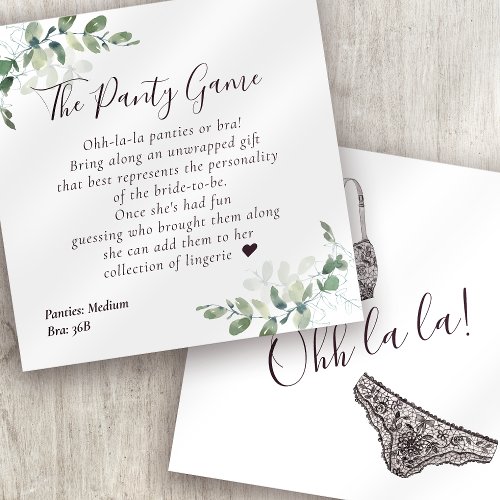 BUDGET Eucalyptus Bridal Shower Panty Game Card