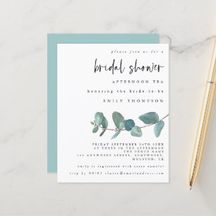 Budget Eucalyptus Bridal Shower Tea Invitation