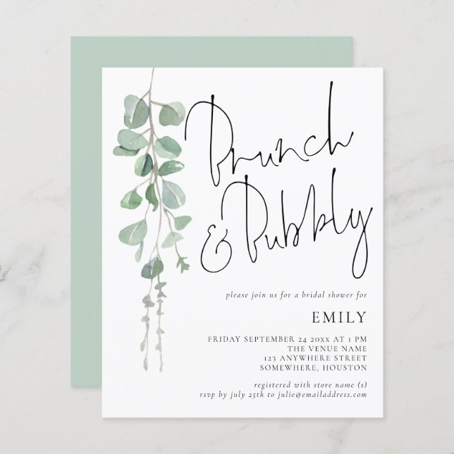 Budget Eucalyptus Brunch Bubbly Bridal Shower (Front/Back)