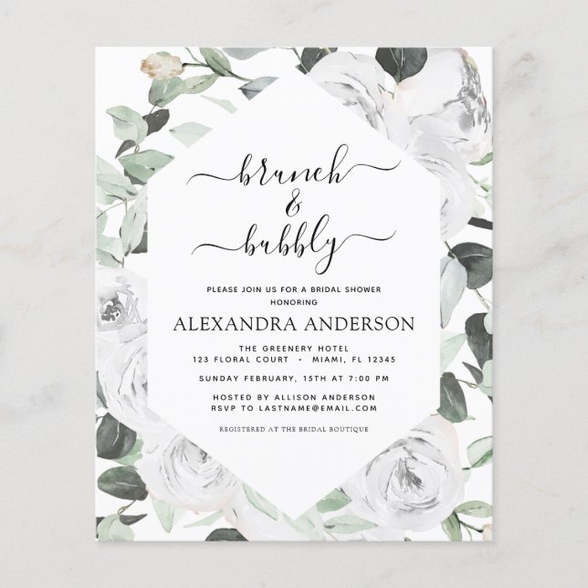 Budget Eucalyptus Brunch & Bubbly Bridal Shower Flyer (Front)