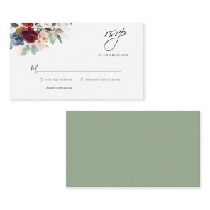 Budget Eucalyptus Burgundy Flora Wedding RSVP Card