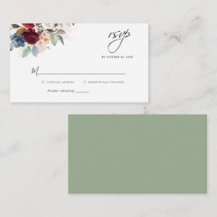 Budget Eucalyptus Burgundy Flora Wedding RSVP Card