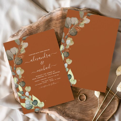 Budget Eucalyptus Burnt Orange Wedding Invitation