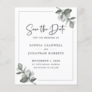Budget Eucalyptus Calligraphy Simple Save the Date