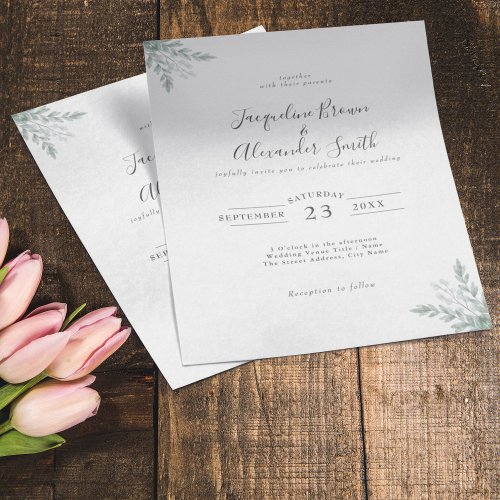 Budget Eucalyptus Calligraphy Wedding Invitation F Flyer