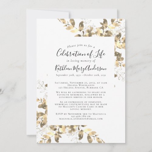 Budget Eucalyptus Celebration of Life Invitation