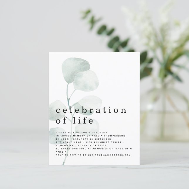 Budget Eucalyptus Celebration of Life Invitation (Standing Front)
