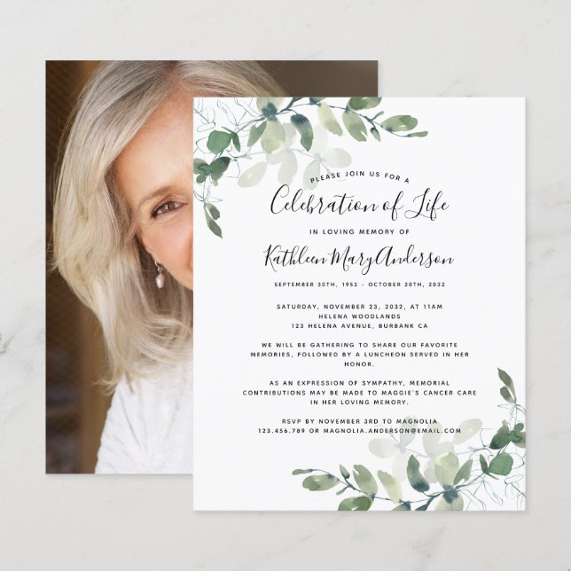 Budget Eucalyptus Celebration of Life Invitation (Front/Back)