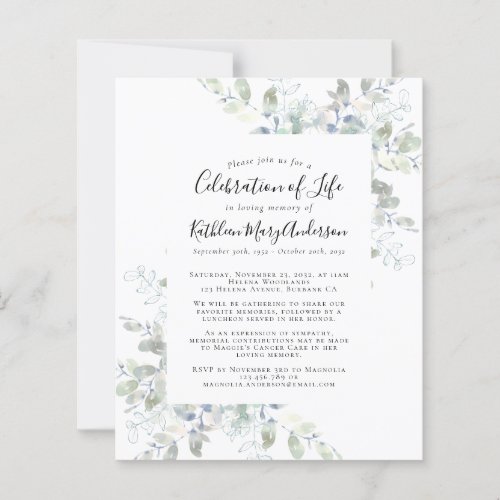 Budget Eucalyptus Celebration of Life Invitation