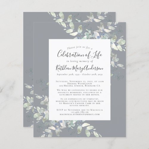 Budget Eucalyptus Celebration of Life Invitation