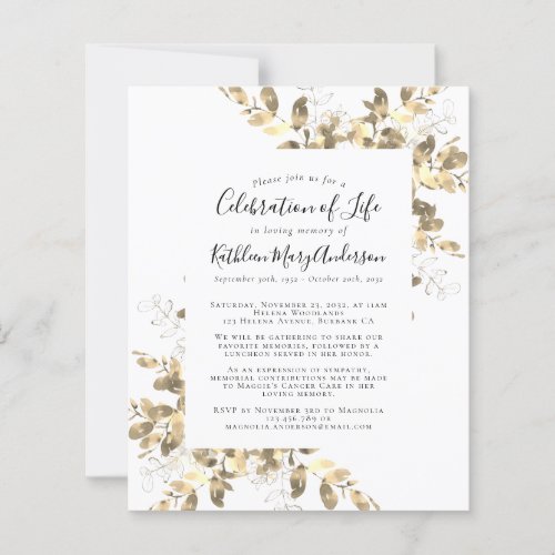 Budget Eucalyptus Celebration of Life Invitation