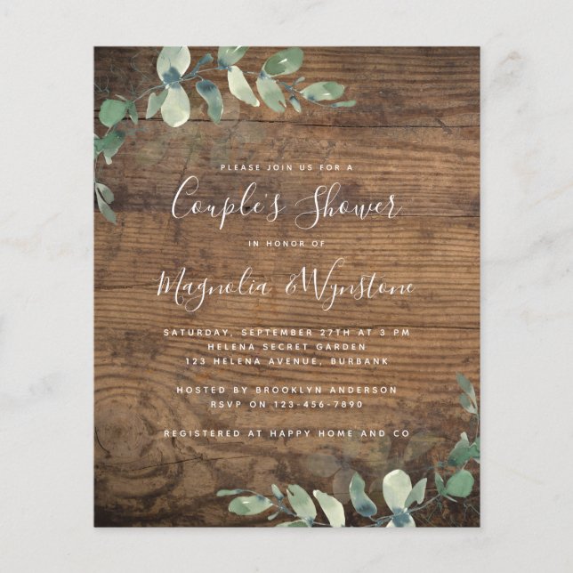 Budget Eucalyptus Couple's Shower Invitation (Front)