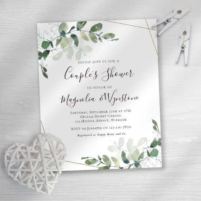 Budget Eucalyptus Couple's Shower Invitation | Zazzle