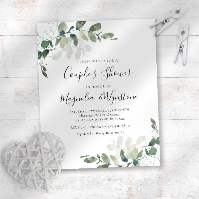 Budget Eucalyptus Couple's Shower Invitation | Zazzle