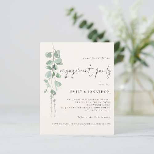 Budget Eucalyptus Cream Engagement Party Invite