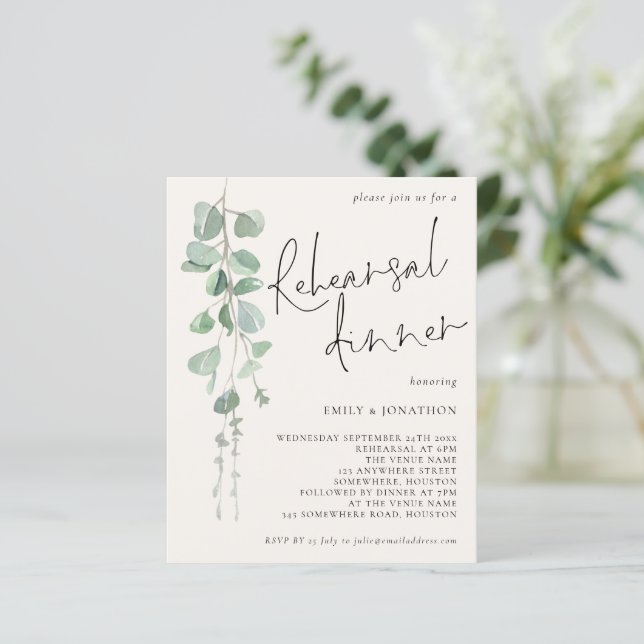 Budget Eucalyptus Cream Rehearsal Dinner Invite (Standing Front)