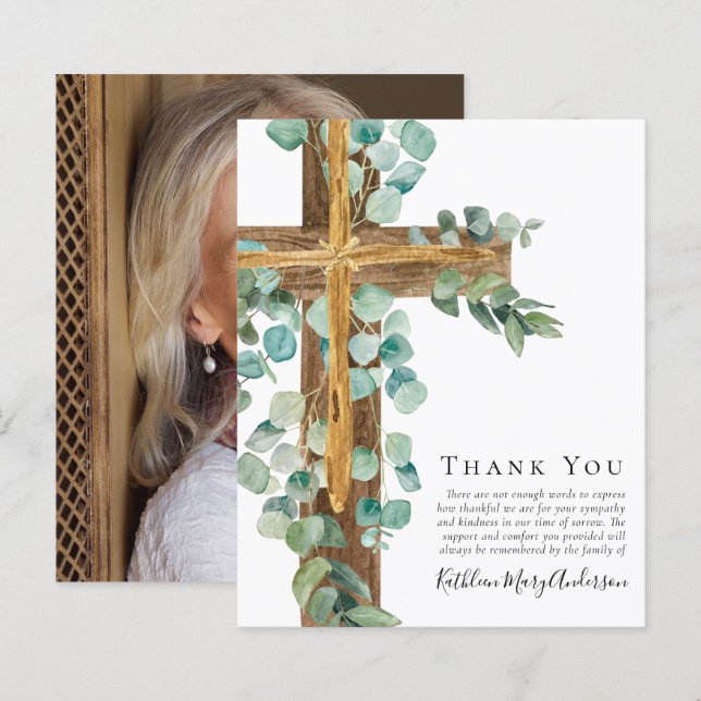 Budget Eucalyptus Cross Sympathy Thank You Card (Front/Back)