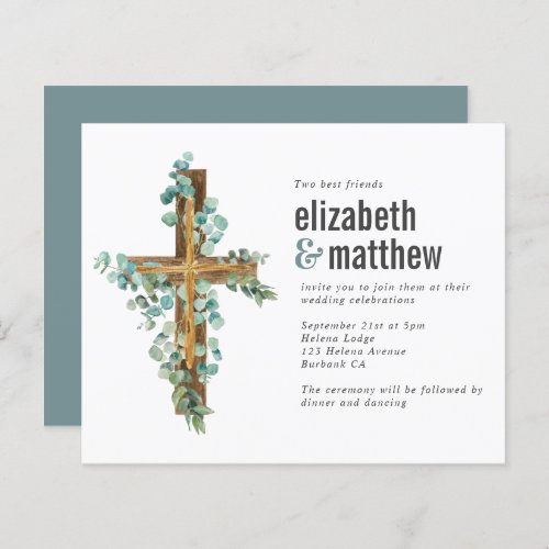 Budget Eucalyptus Cross Wedding Invitation