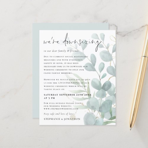 Budget Eucalyptus Downsizing Livestream Wedding