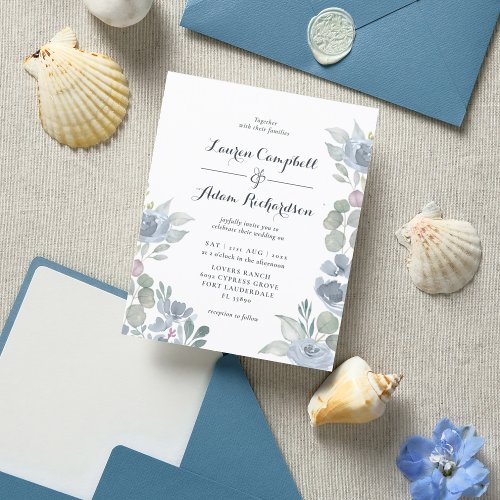 Budget Eucalyptus Dusty Blue Wedding Invitation