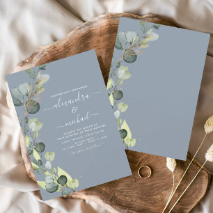 Budget Eucalyptus Dusty Blue Wedding Invitation