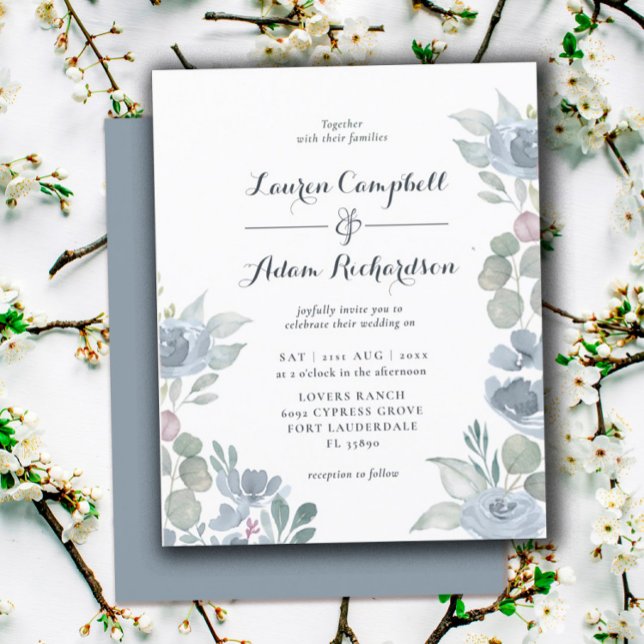 Budget Eucalyptus Dusty Blue Wedding Invitation (Creator Uploaded)