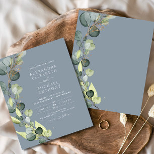 Budget Eucalyptus Dusty Blue Wedding Invitation Flyer
