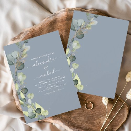 Budget Eucalyptus Dusty Blue Wedding Invitation Flyer