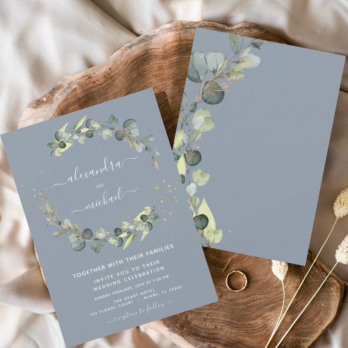 Budget Eucalyptus Dusty Blue Wedding Invitations Flyer