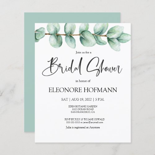 Budget Eucalyptus Elegant Bridal Shower Invitation