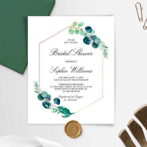 Budget Eucalyptus Elegant Bridal Shower Invitation