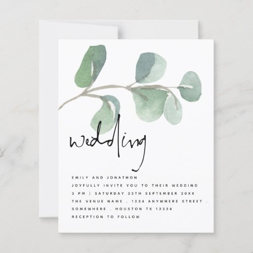 BUDGET Eucalyptus Elegant Script Wedding Invite