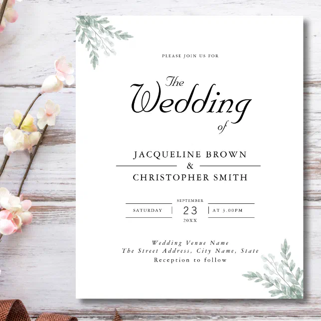 Budget Eucalyptus Elegant Wedding Invitation Flyer | Zazzle