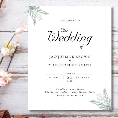 Budget Eucalyptus Elegant Wedding Invitation Flyer