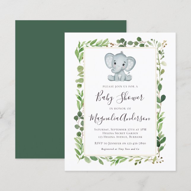 BUDGET Eucalyptus Elephant Baby Shower Invitation (Front/Back)