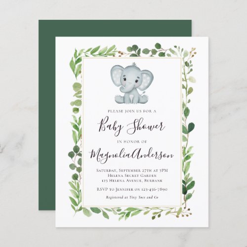 BUDGET Eucalyptus Elephant Baby Shower Invitation