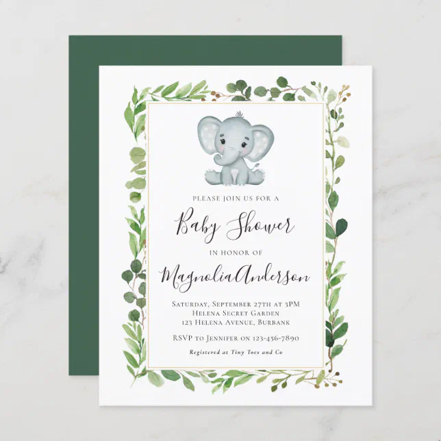 BUDGET Eucalyptus Elephant Baby Shower Invitation | Zazzle