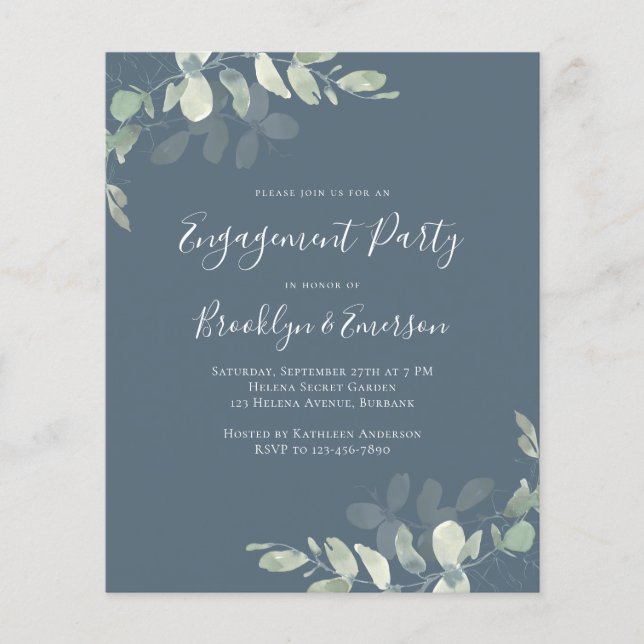 Budget Eucalyptus Engagement Party Invitation (Front)