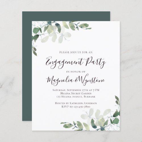 Budget Eucalyptus Engagement Party Invitation