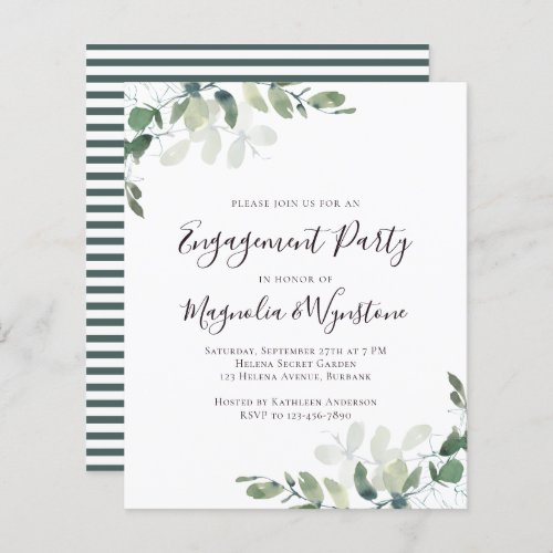 Budget Eucalyptus Engagement Party Invitation