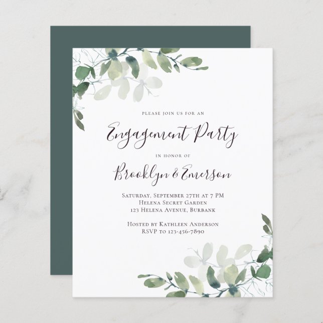 Budget Eucalyptus Engagement Party Invitation (Front/Back)