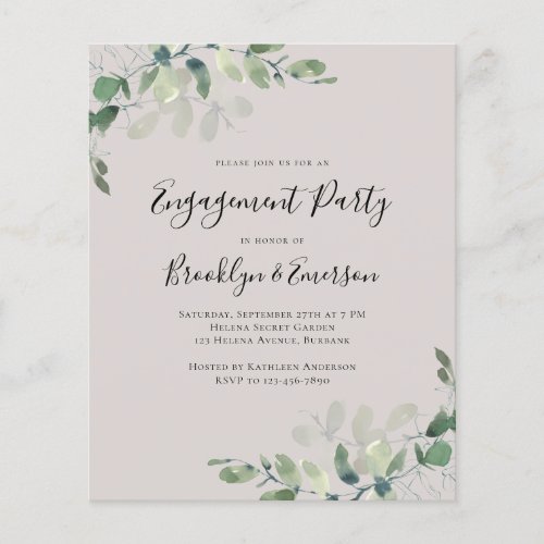 Budget Eucalyptus Engagement Party Invitation