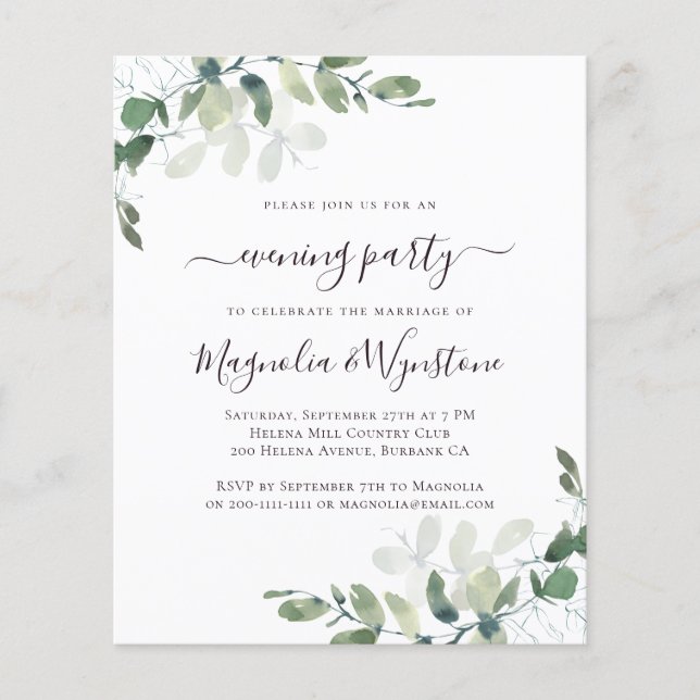 BUDGET Eucalyptus Evening Party Invitation (Front)