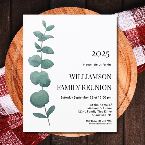 Budget Eucalyptus Family Reunion Invitation