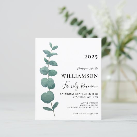 Budget Eucalyptus Family Reunion Invitation (Standing Front)