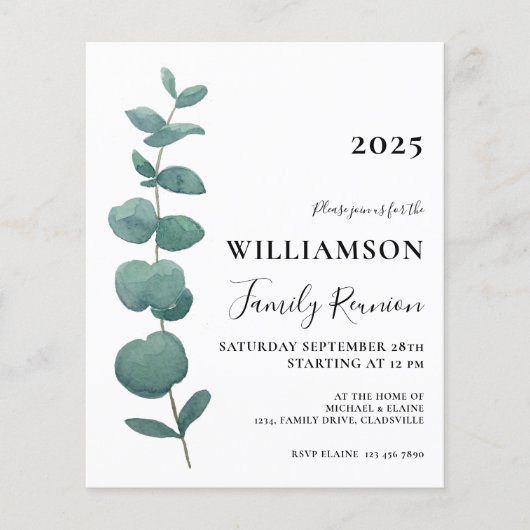 Budget Eucalyptus Family Reunion Invitation (Front)